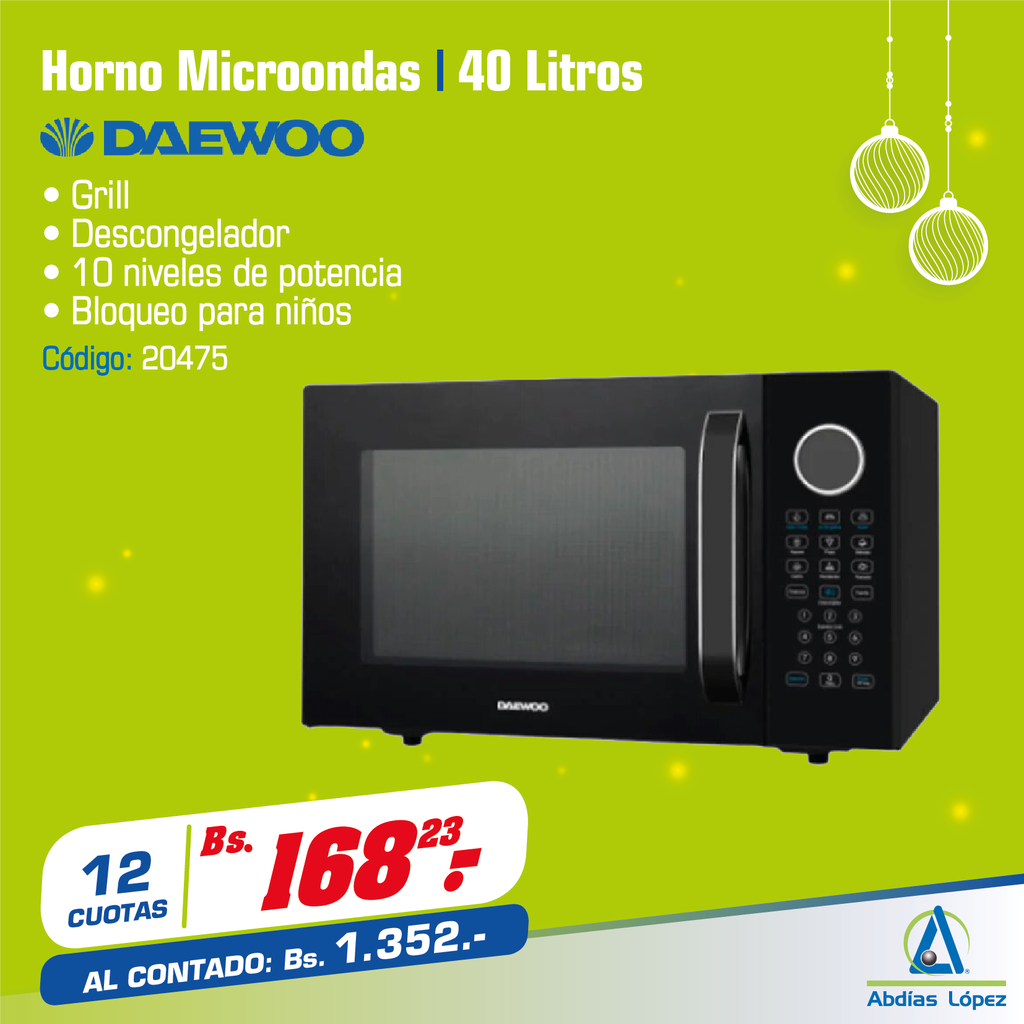 HORNO MICROONDAS DAEWOO DE 40 LITROS. P-DMW-40LT-SG