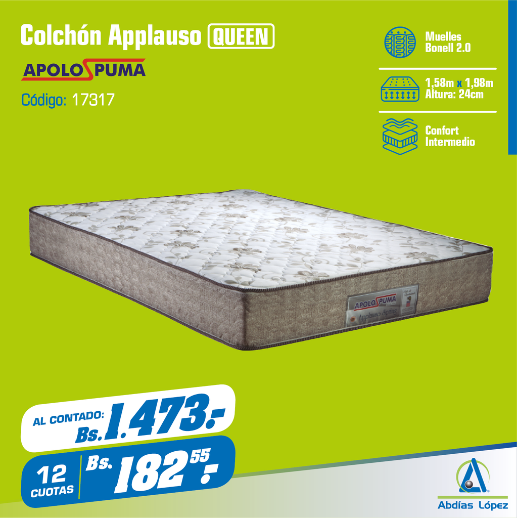 COLCHON APPLAUSO MBZ HS EPS 24 CMX1.98X1.58M PALHA MR P-11008327