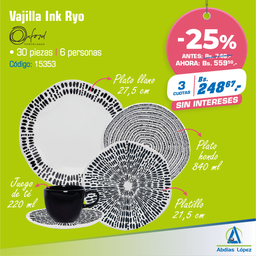 [I-15353] VAJILLA 30 PZAS. INK RYO (MADERA/CARTON) P-RA31-9602